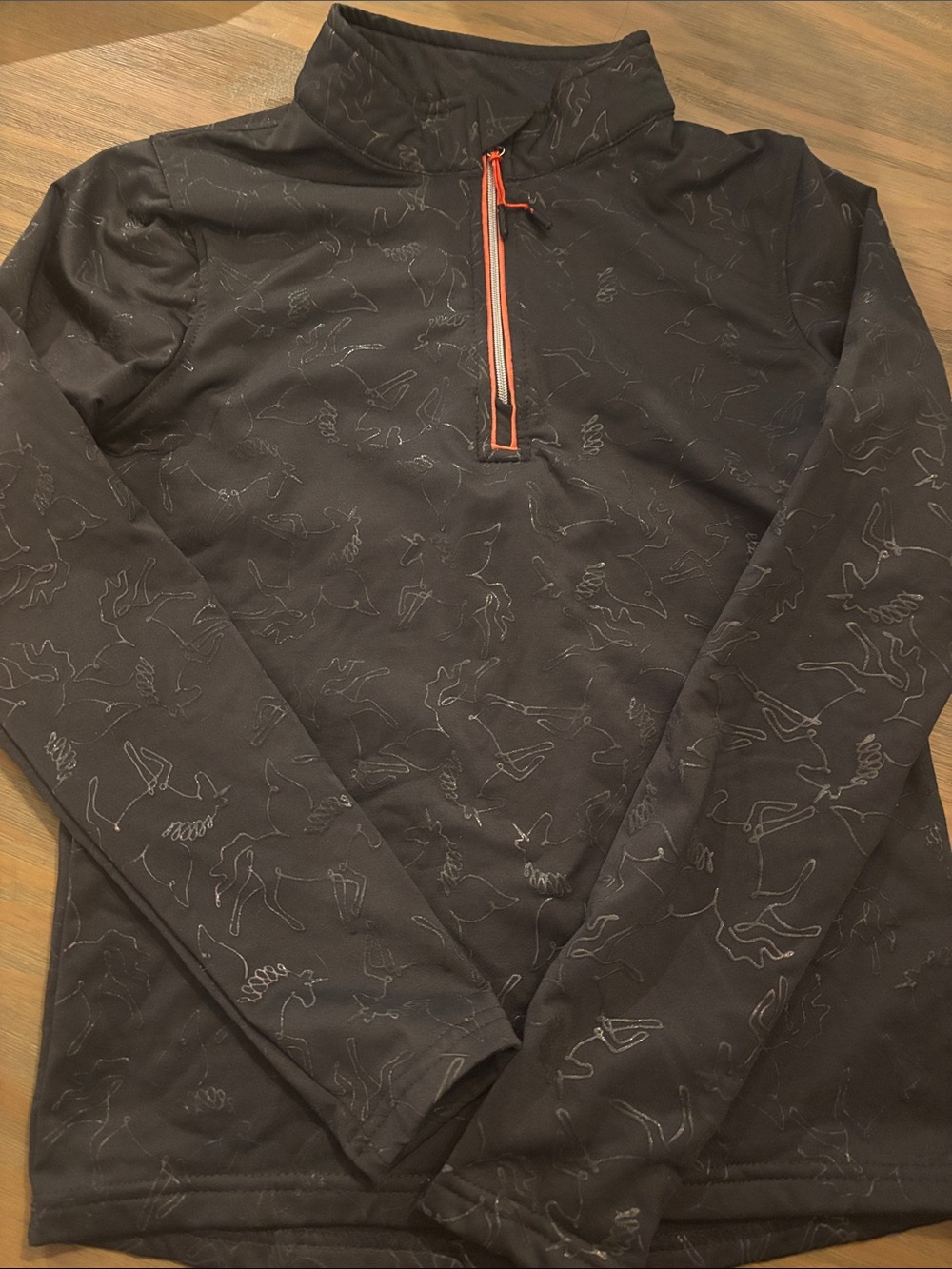 Kids Black Long-Sleeve Quarter-Zip Shirt with Orange Trim and Pegasus Design